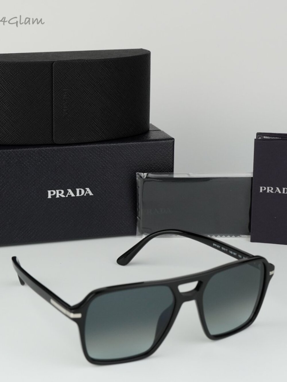 Prada Men Sunglasses Black Grey Gradient Pilot PR20YS 1AB06T NEW AUTHENTIC